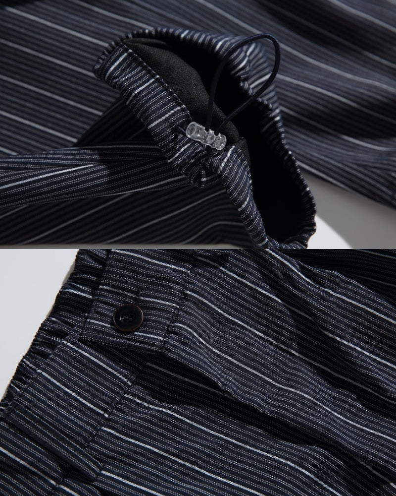 Relaxed Pinstripe Drawstring Pants - Navy Blue