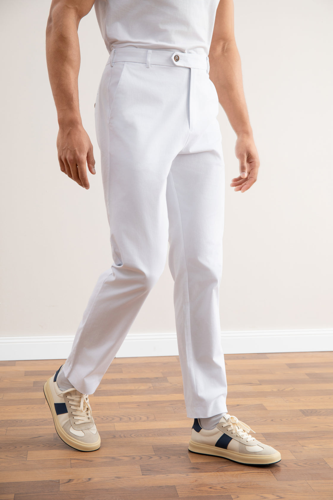 White Straight-Leg Pleated Trousers