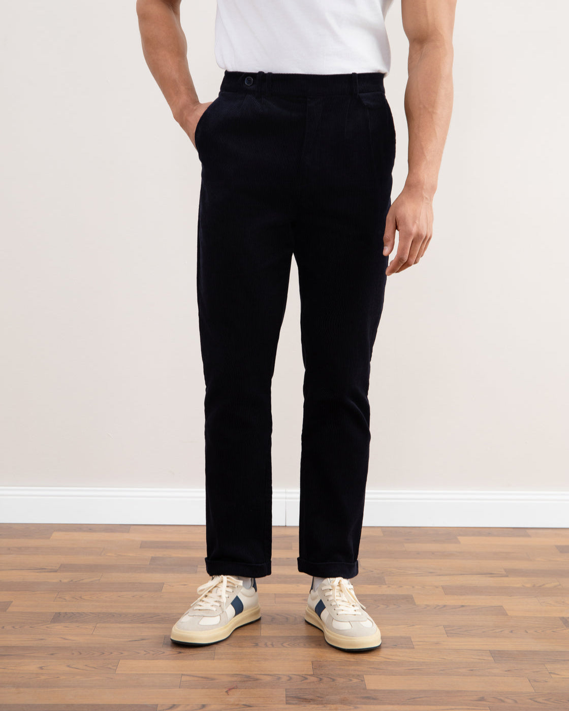 Navy Straight-Fit Corduroy Pants