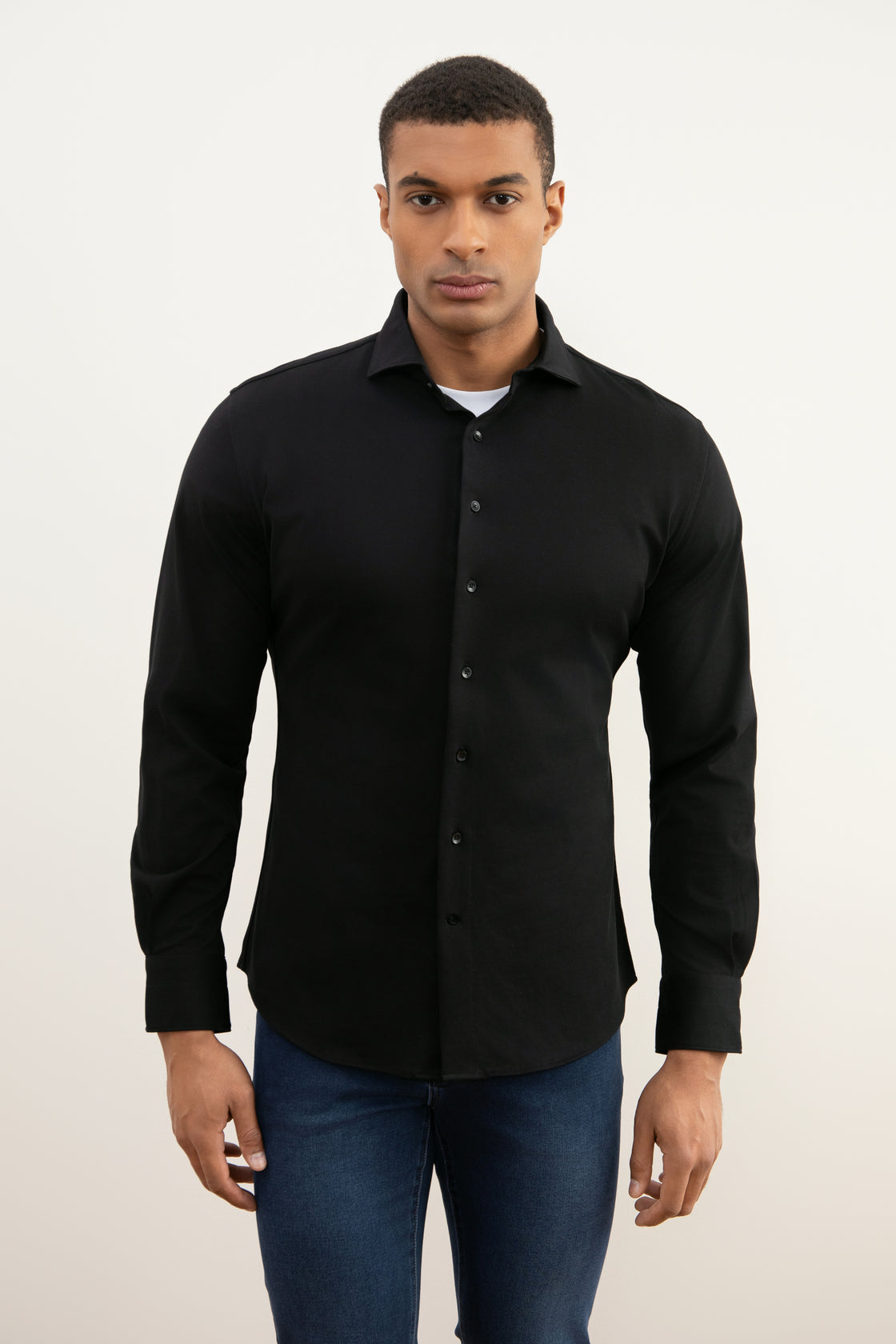 Black Cotton-Piqué Shirt