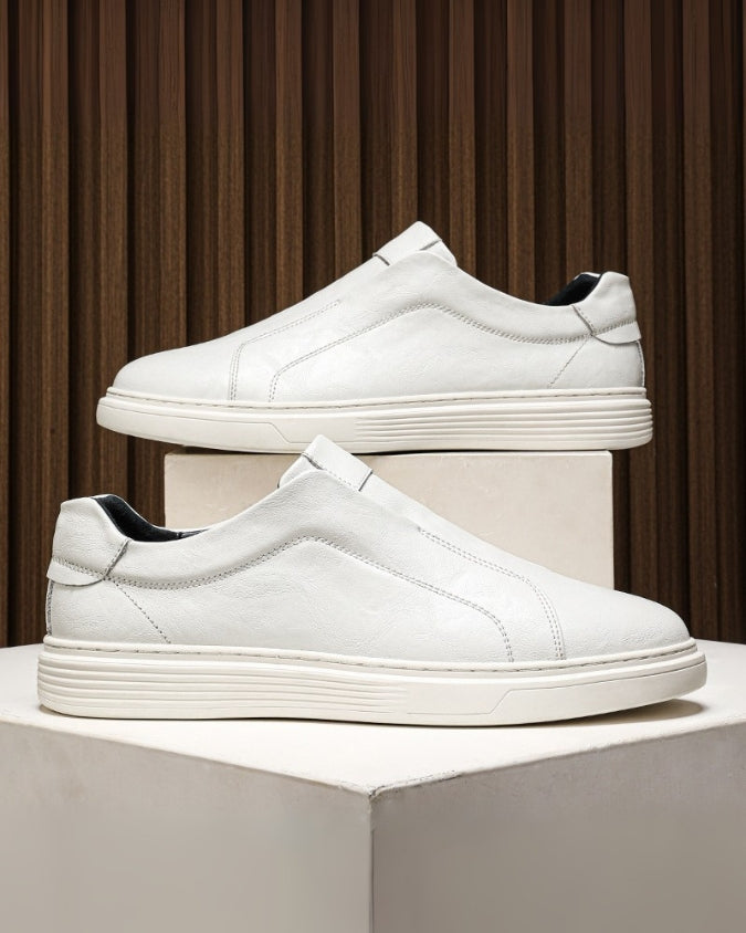 White Cow Leather Laceless Sneaker