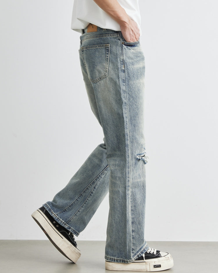 Distressed Wide Leg Denim Jeans