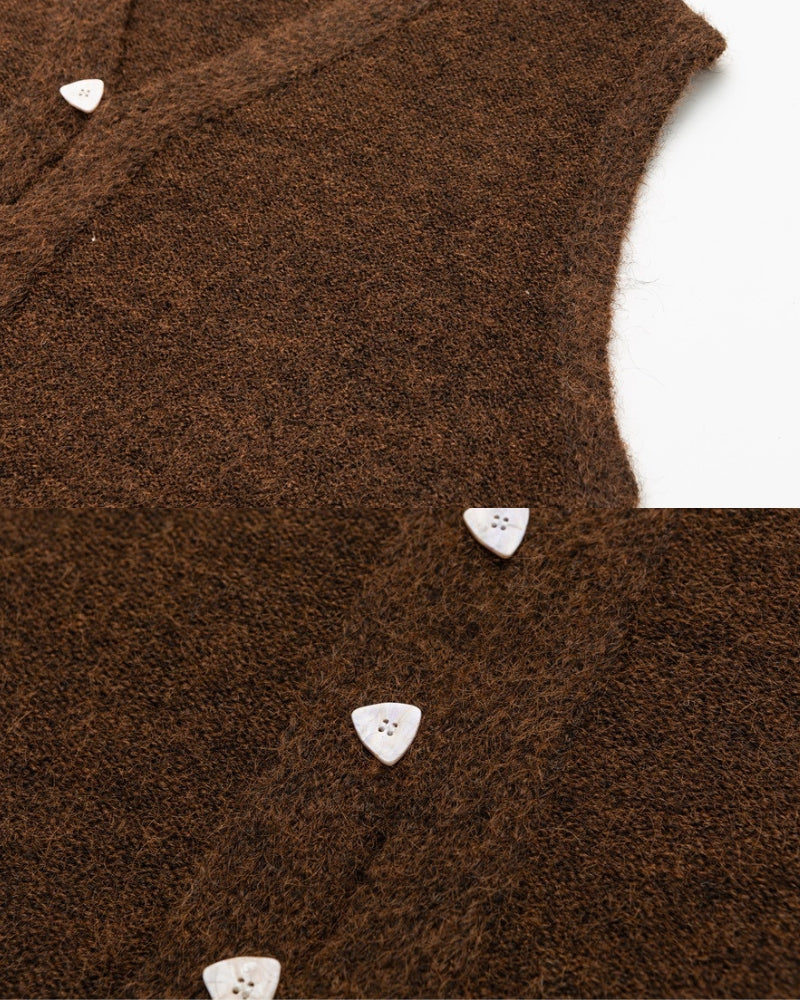 Wool Blend Textured Knit Button Sleeveless Vest