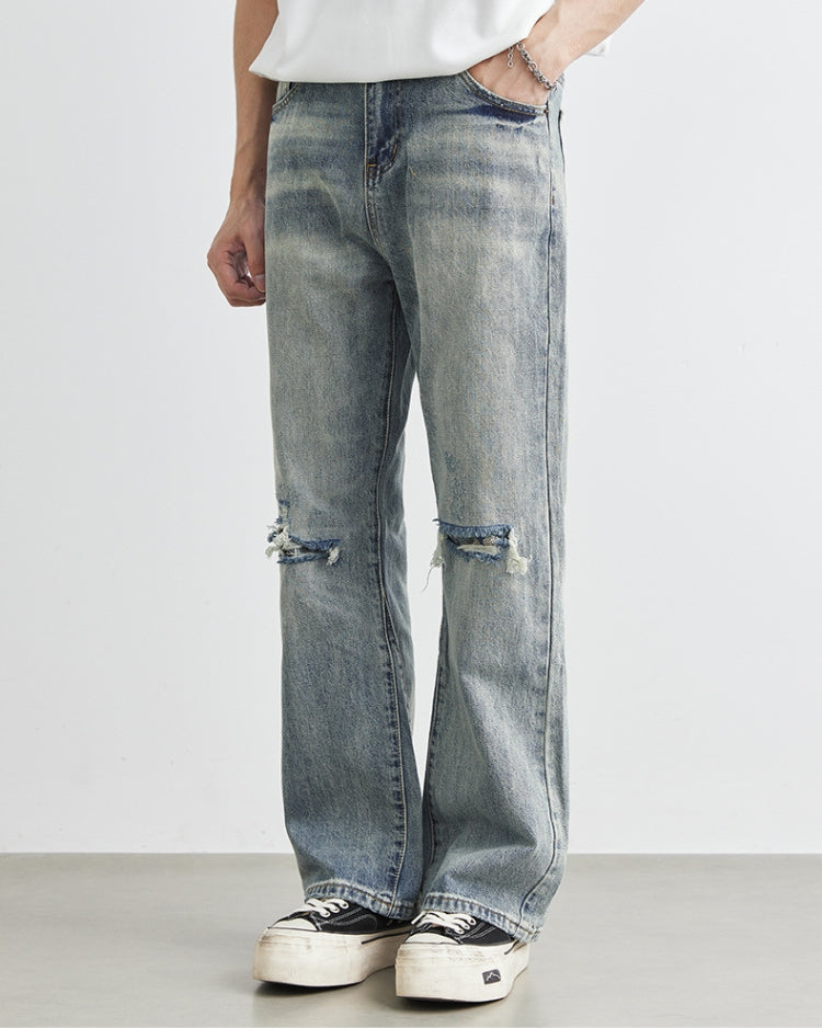 Distressed Wide Leg Denim Jeans