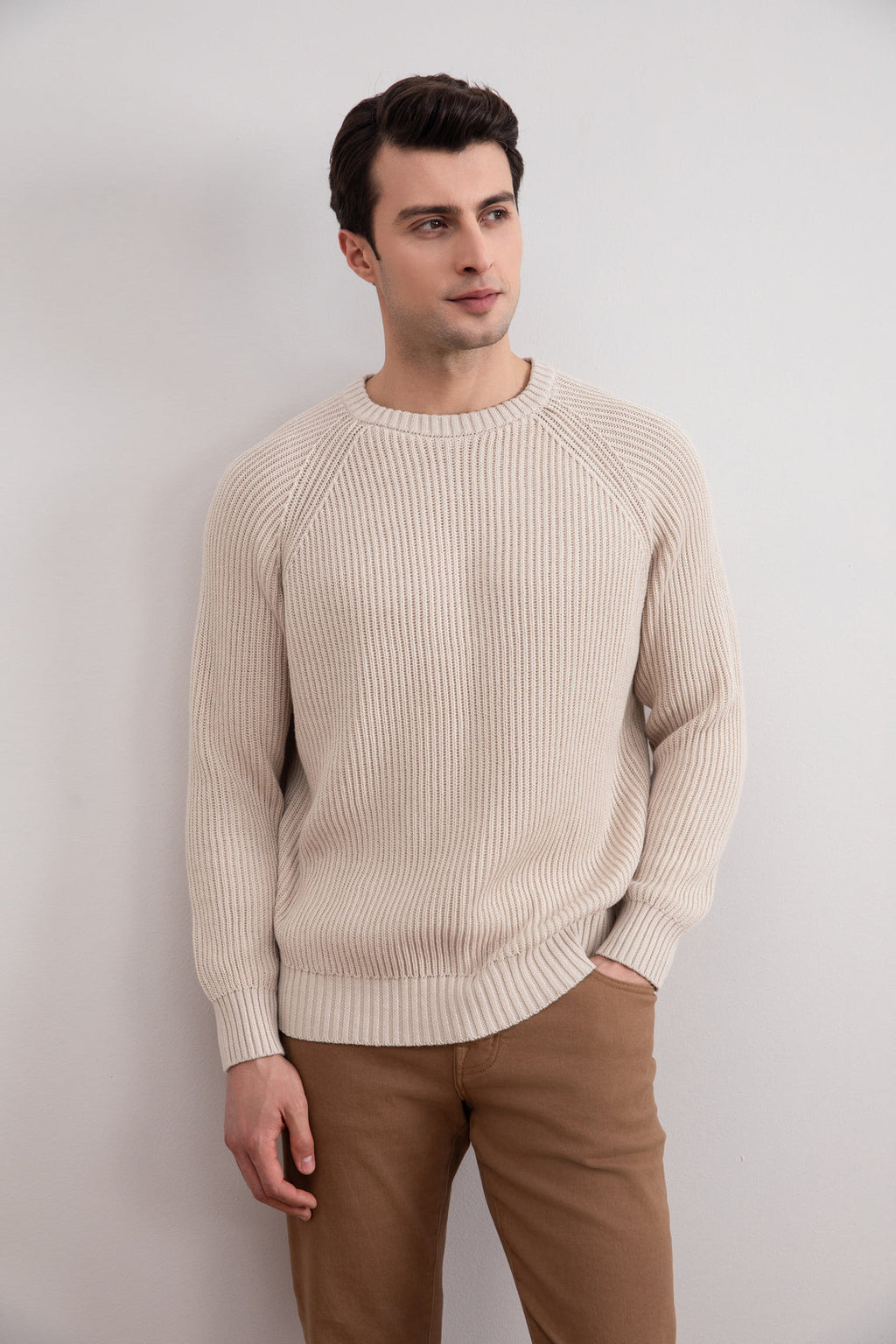 Beige English Rib Crewneck