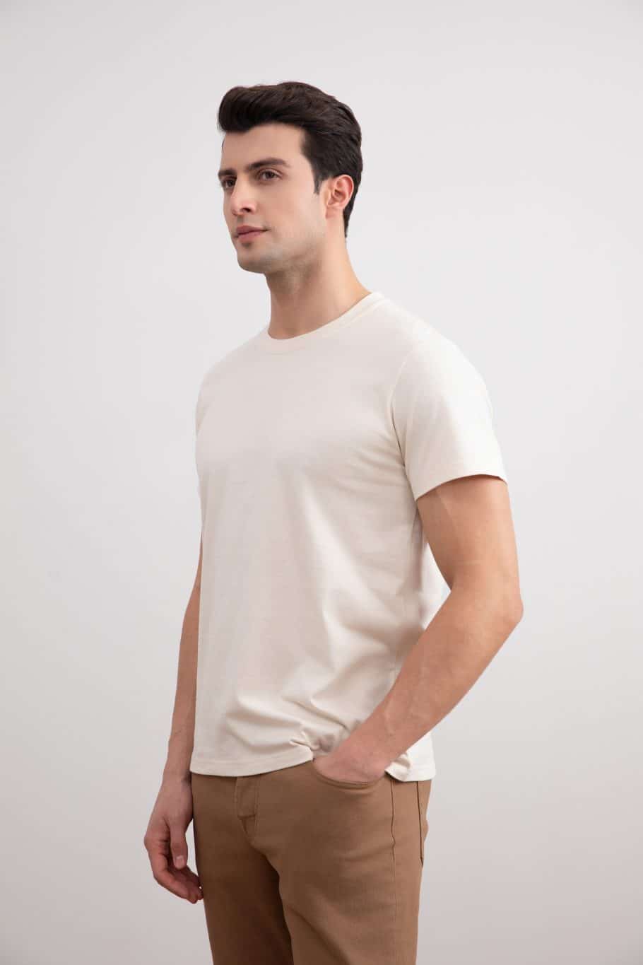 Beige Slim fit Crew-neck T-shirt