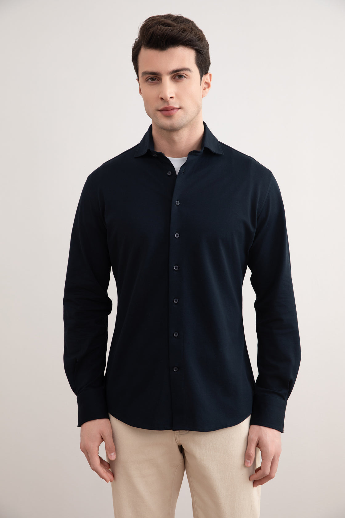 Navy Cotton-Piqué Shirt