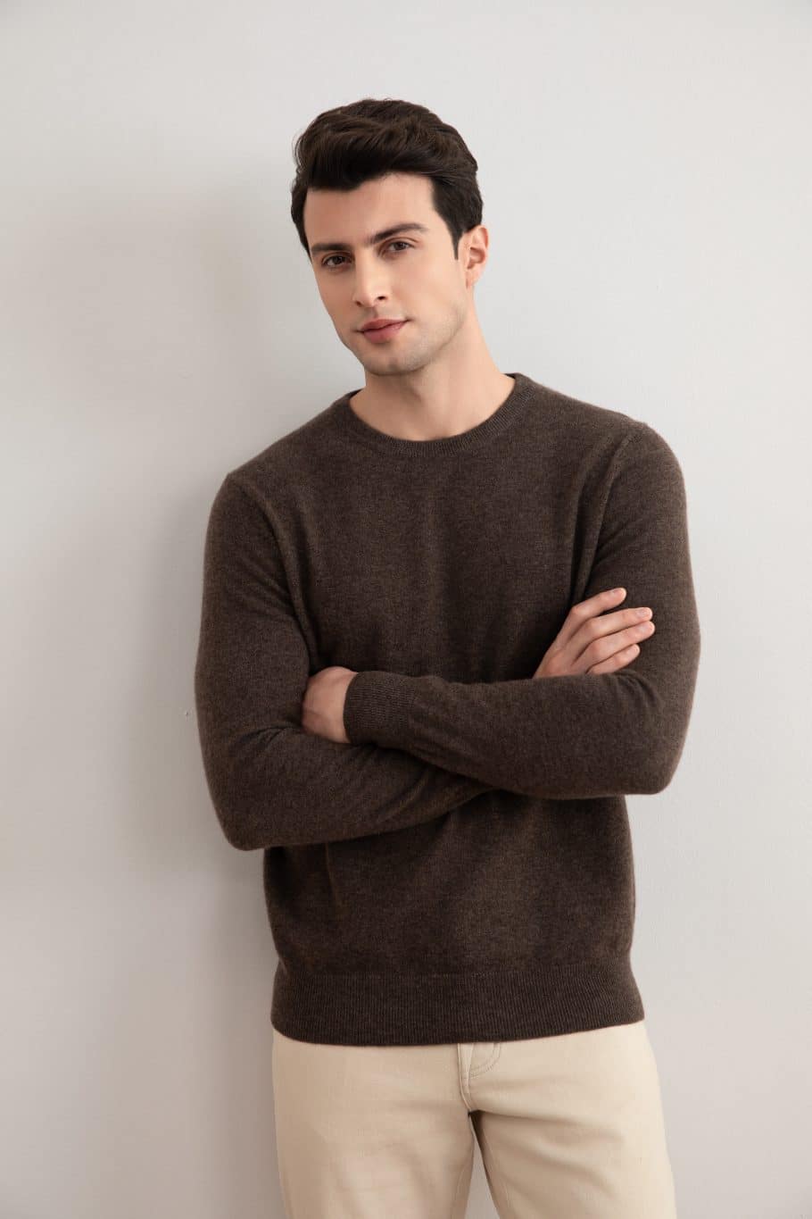Brown Mélange Cashmere Crewneck