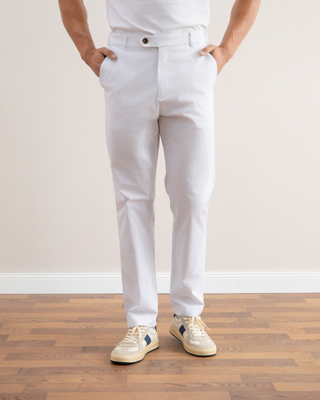 White Straight-Leg Pleated Trousers