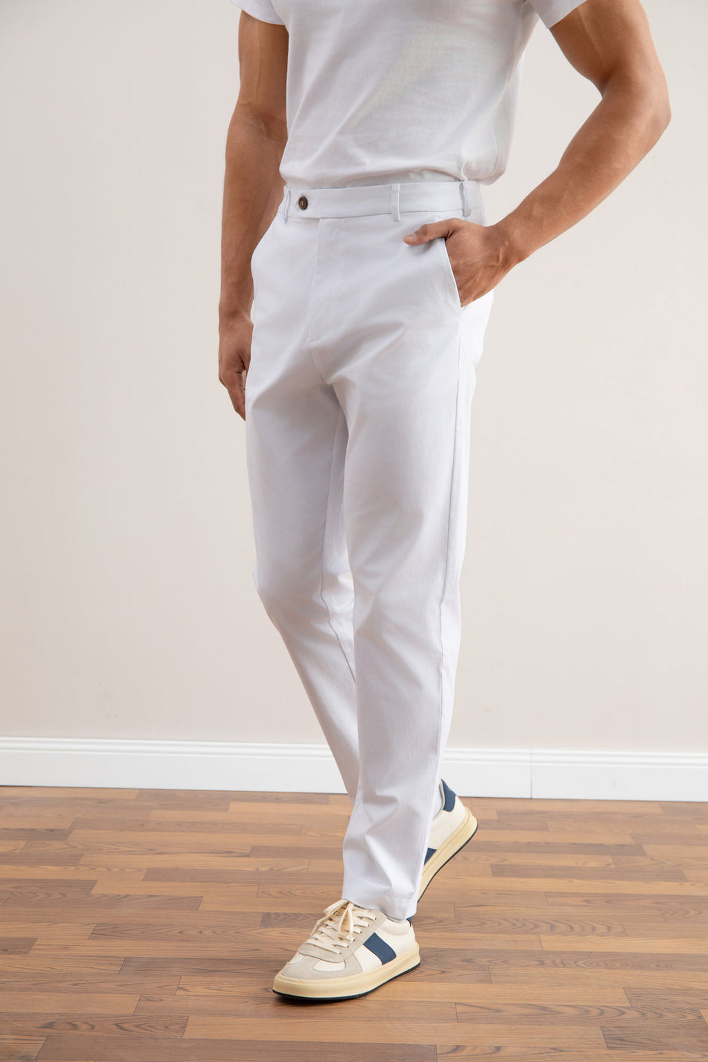 White Straight-Leg Pleated Trousers