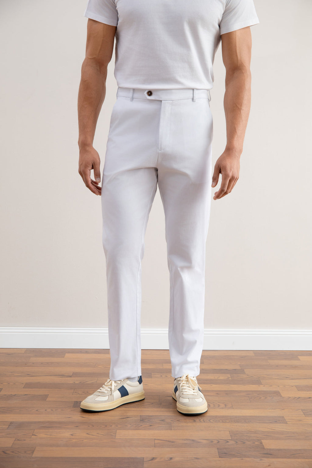 White Straight-Leg Pleated Trousers