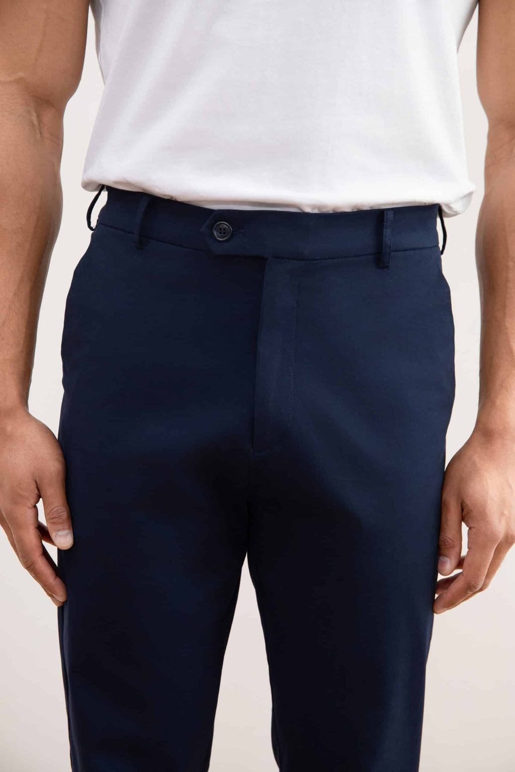 Blue Straight-Leg Pleated Trousers