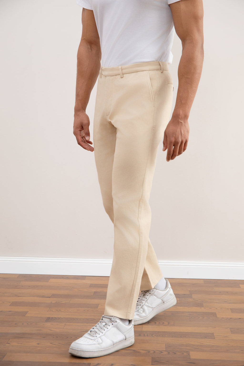 Beige Straight-Fit Winter Pants