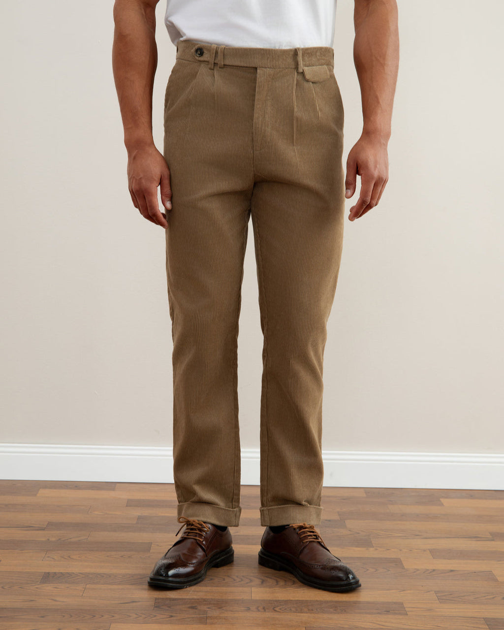 Tan Straight-Fit Corduroy Pants