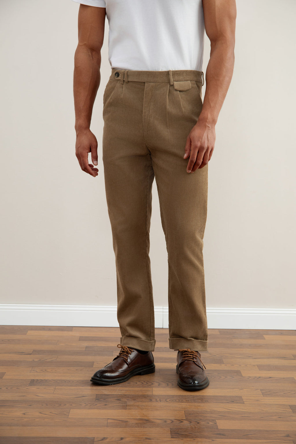 Tan Straight-Fit Corduroy Pants