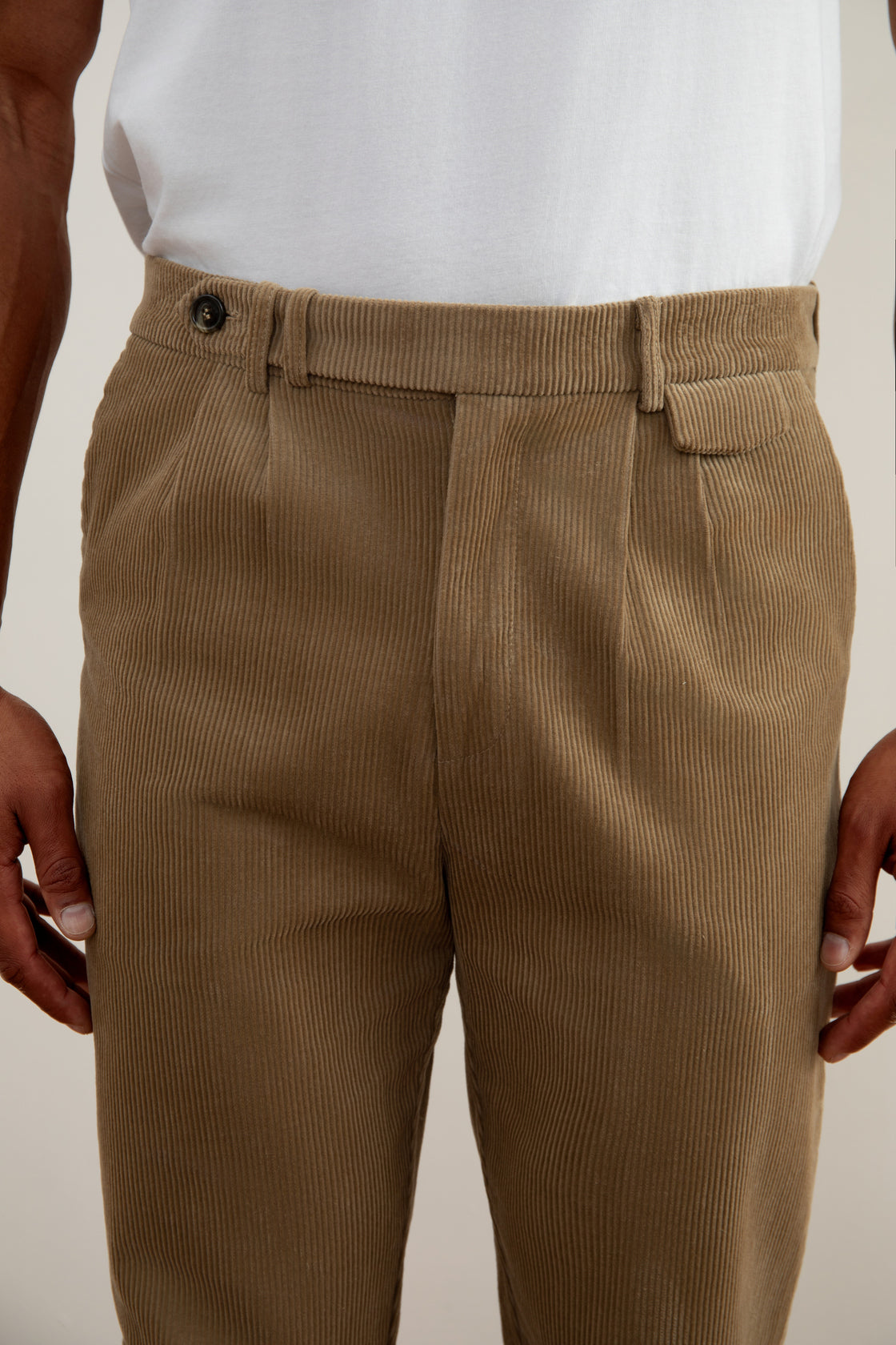 Tan Straight-Fit Corduroy Pants