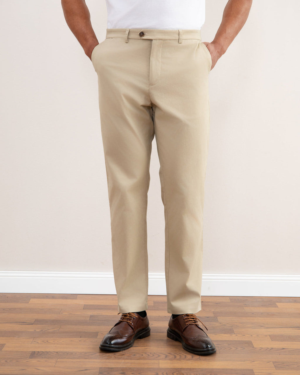 Beige Straight-Fit Chino