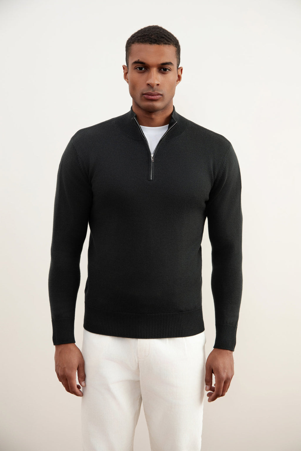 Dark Grey Merino Wool Half-Zip Sweater