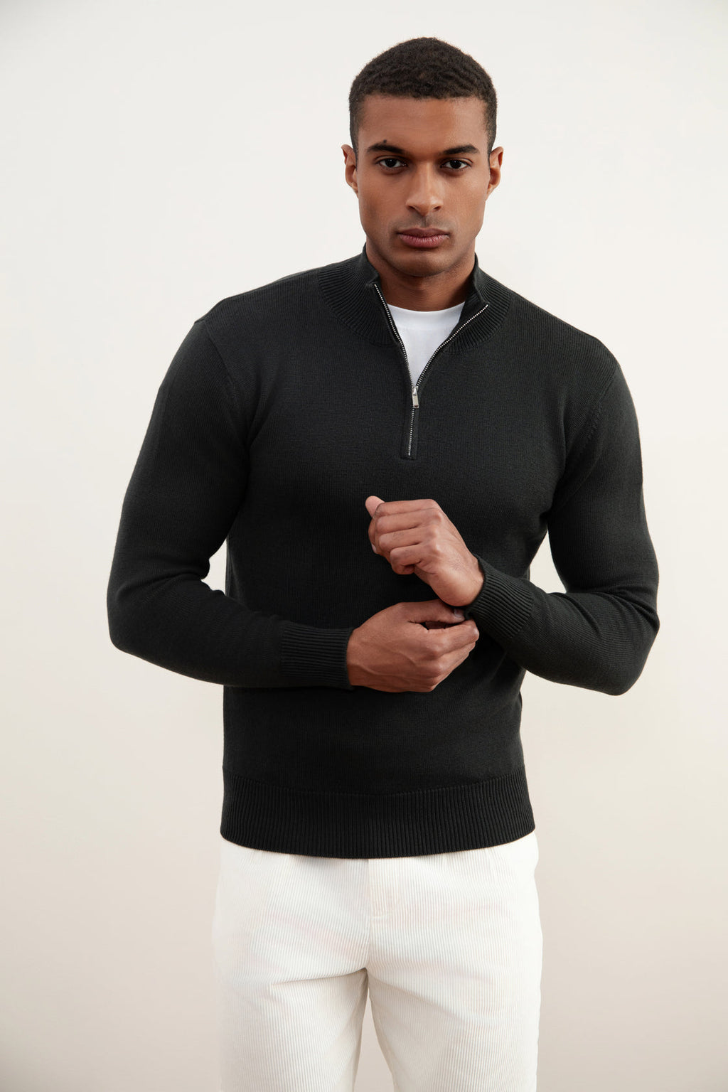 Dark Grey Merino Wool Half-Zip Sweater