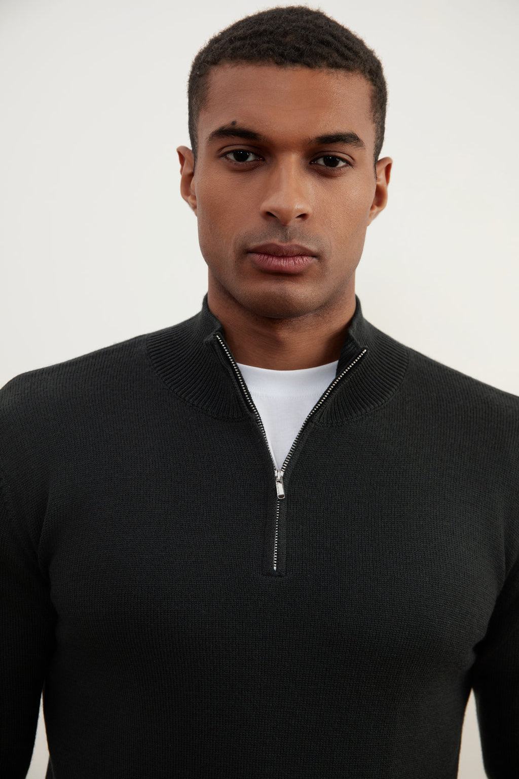 Dark Grey Merino Wool Half-Zip Sweater
