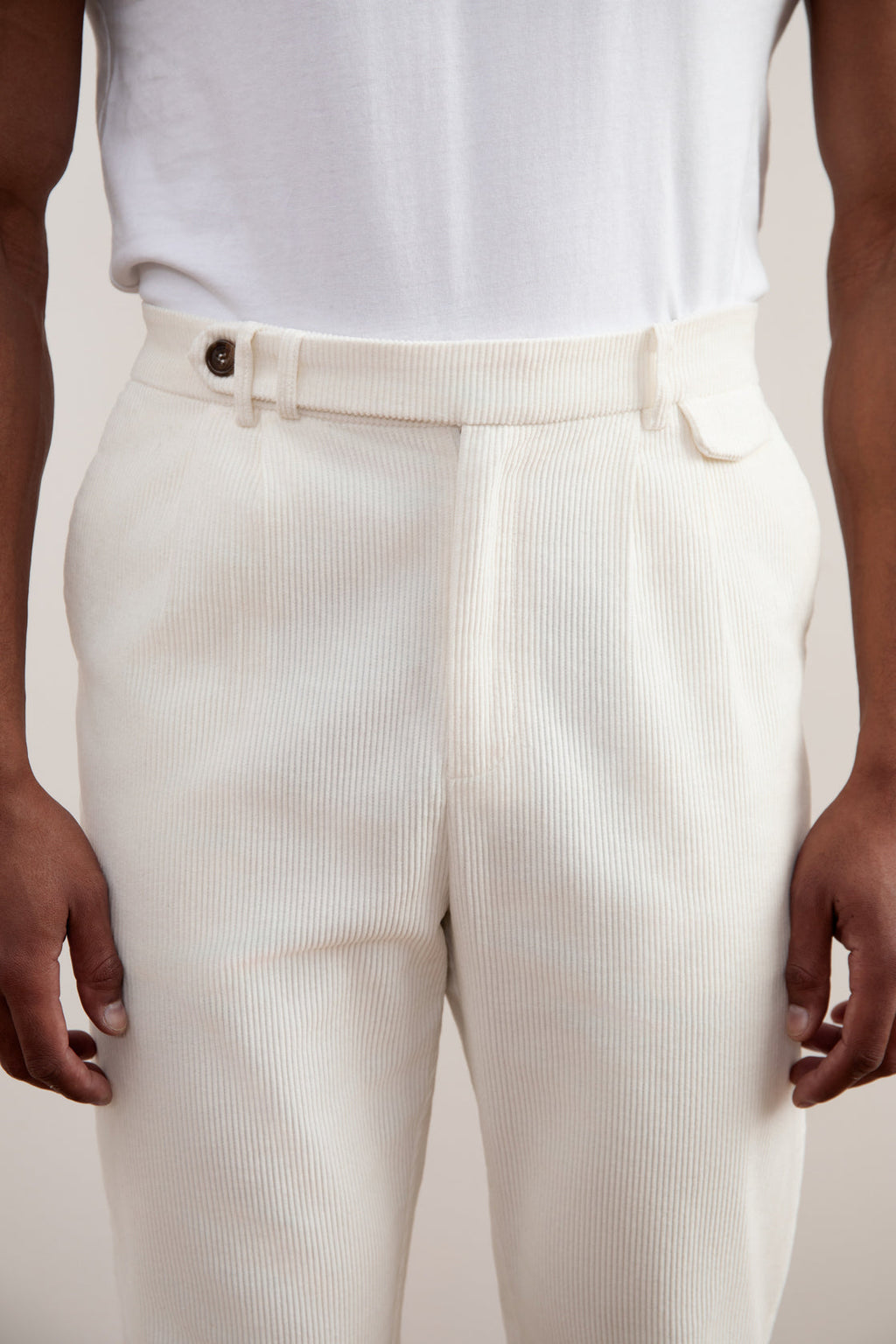 Light Beige Straight-Fit Corduroy Pants
