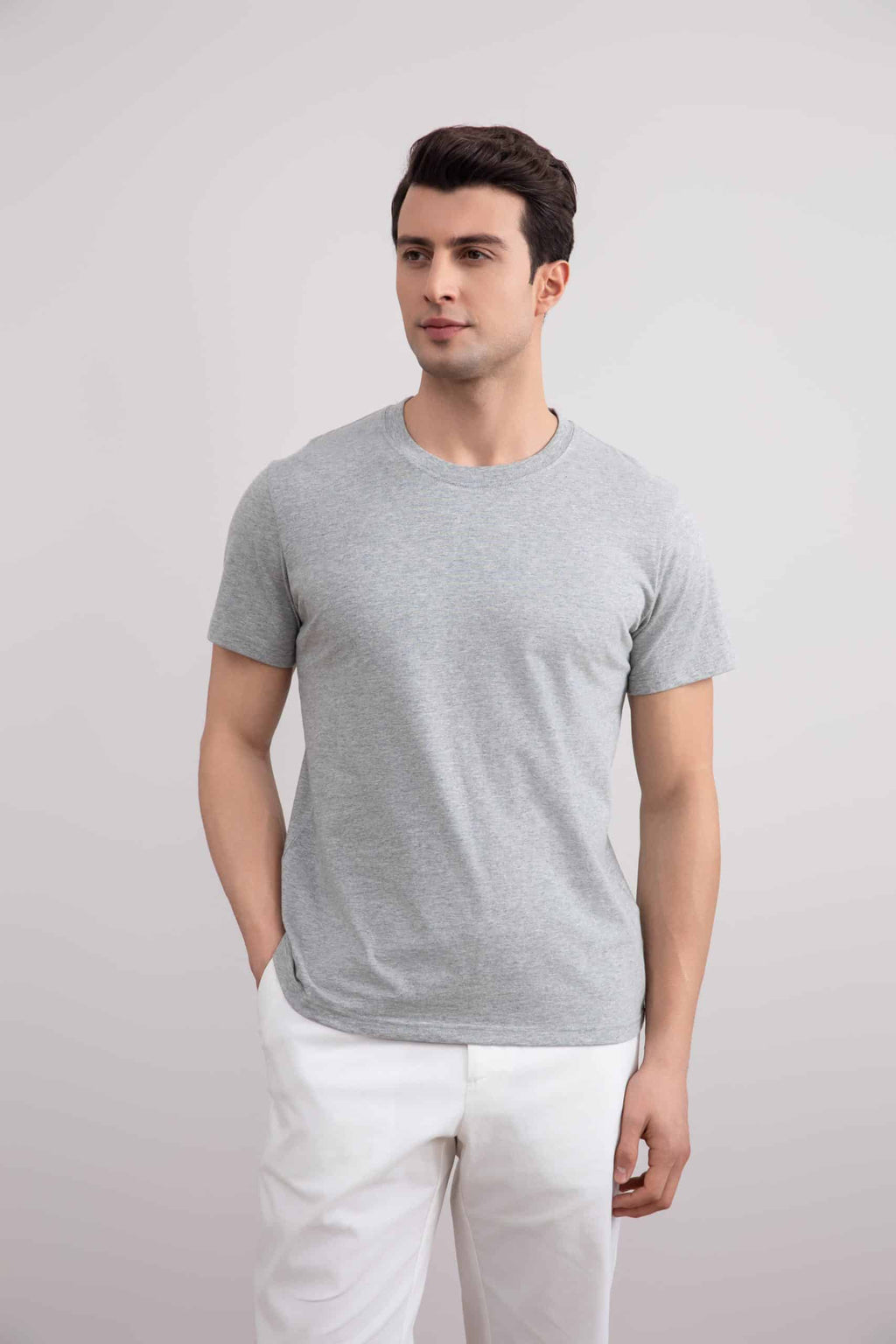 Grey Mélange Slim fit Crew-neck T-shirt