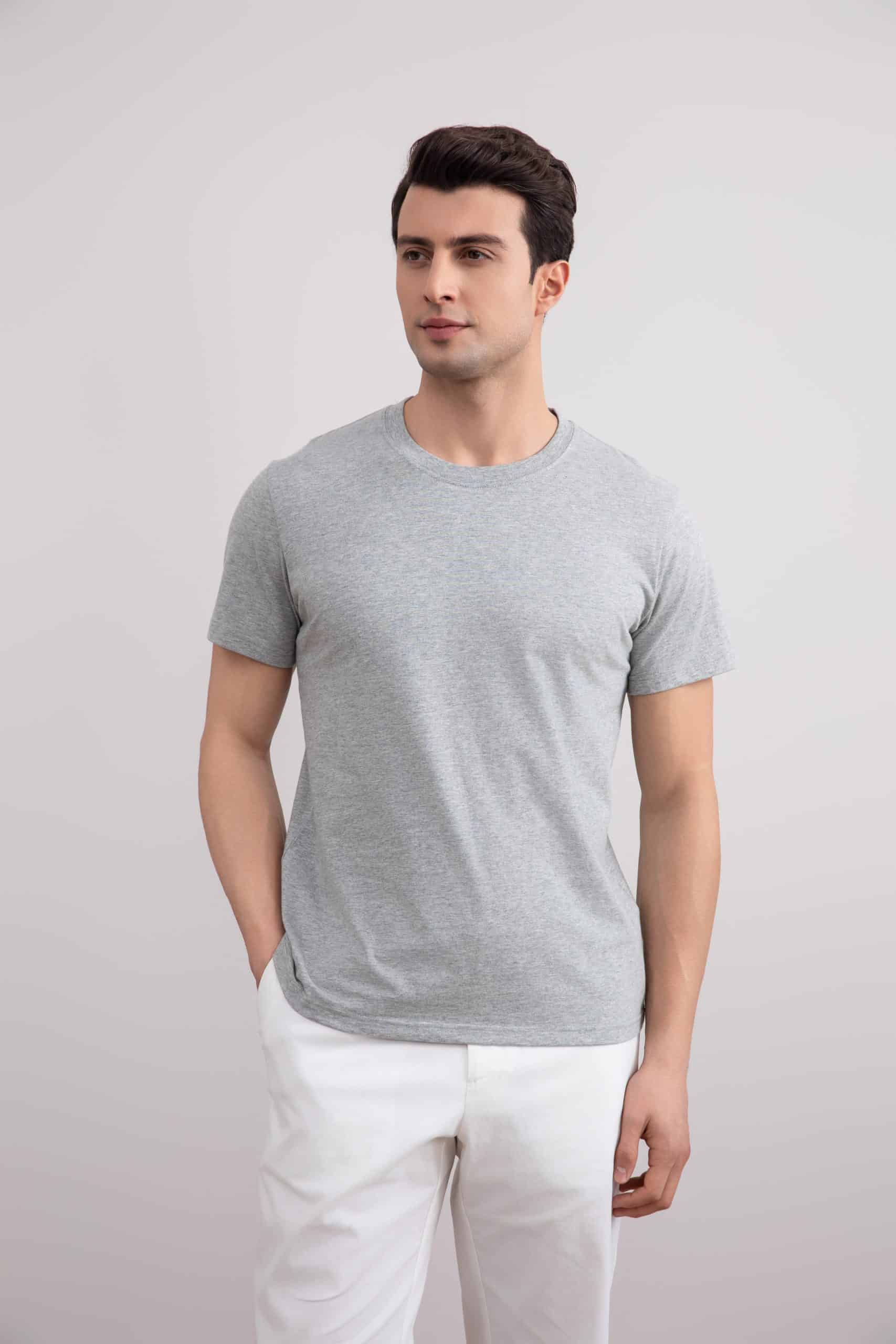 Grey Mélange Slim fit Crew-neck T-shirt