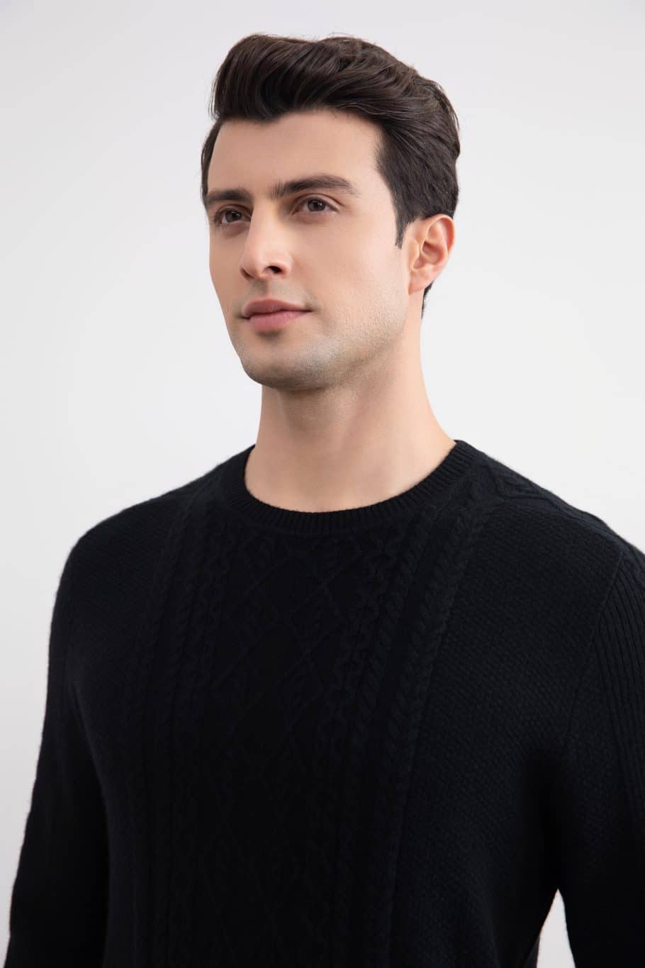 Black Cashmere Cable Knit Crewneck