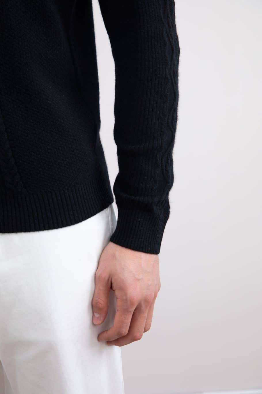 Black Cashmere Cable Knit Crewneck