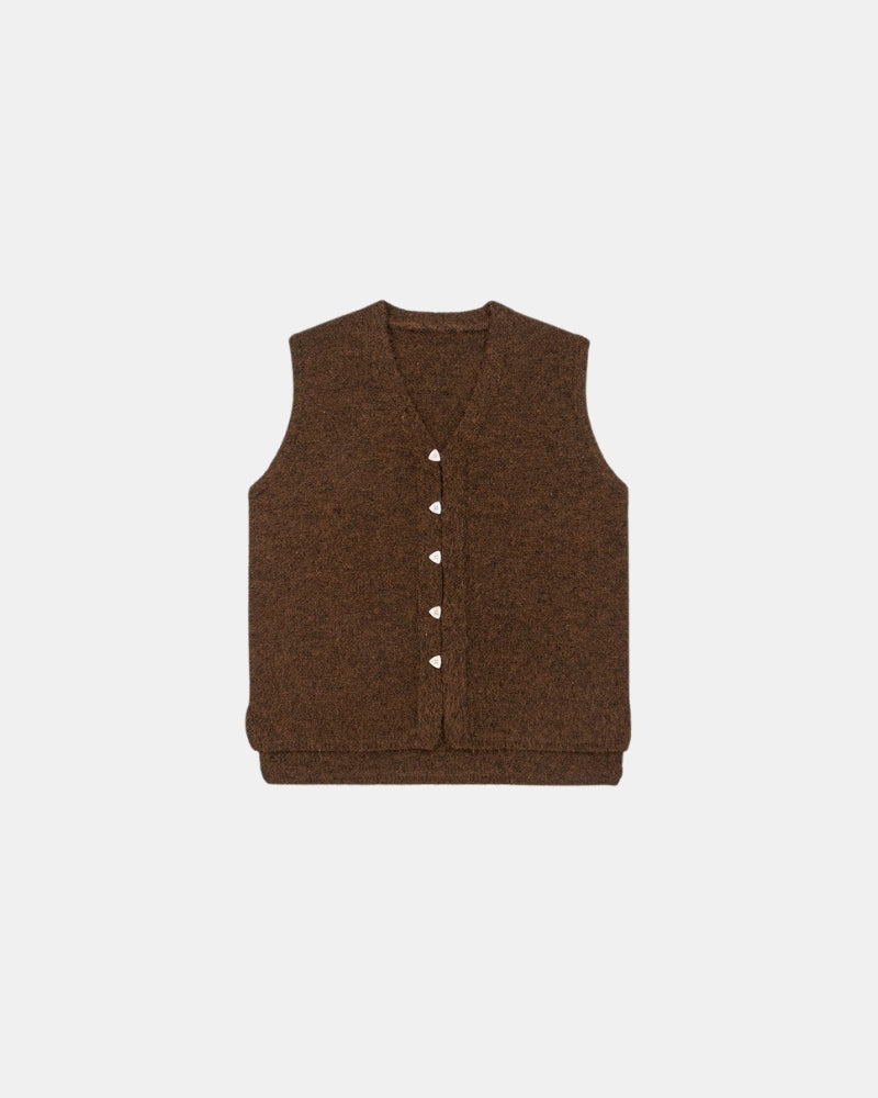 Wool Blend Textured Knit Button Sleeveless Vest