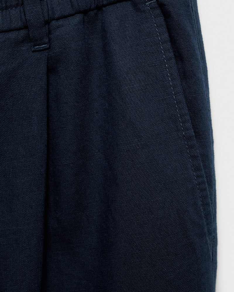 Cotton and linen blend trousers with drawstrings - navy