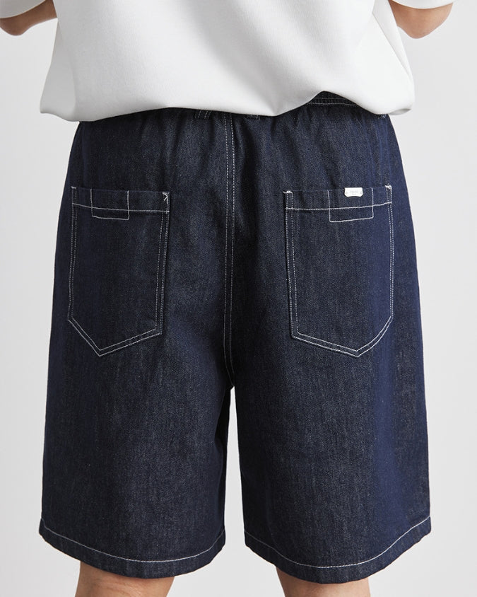 Dark Indigo Wash Denim Shorts with Drawstrings