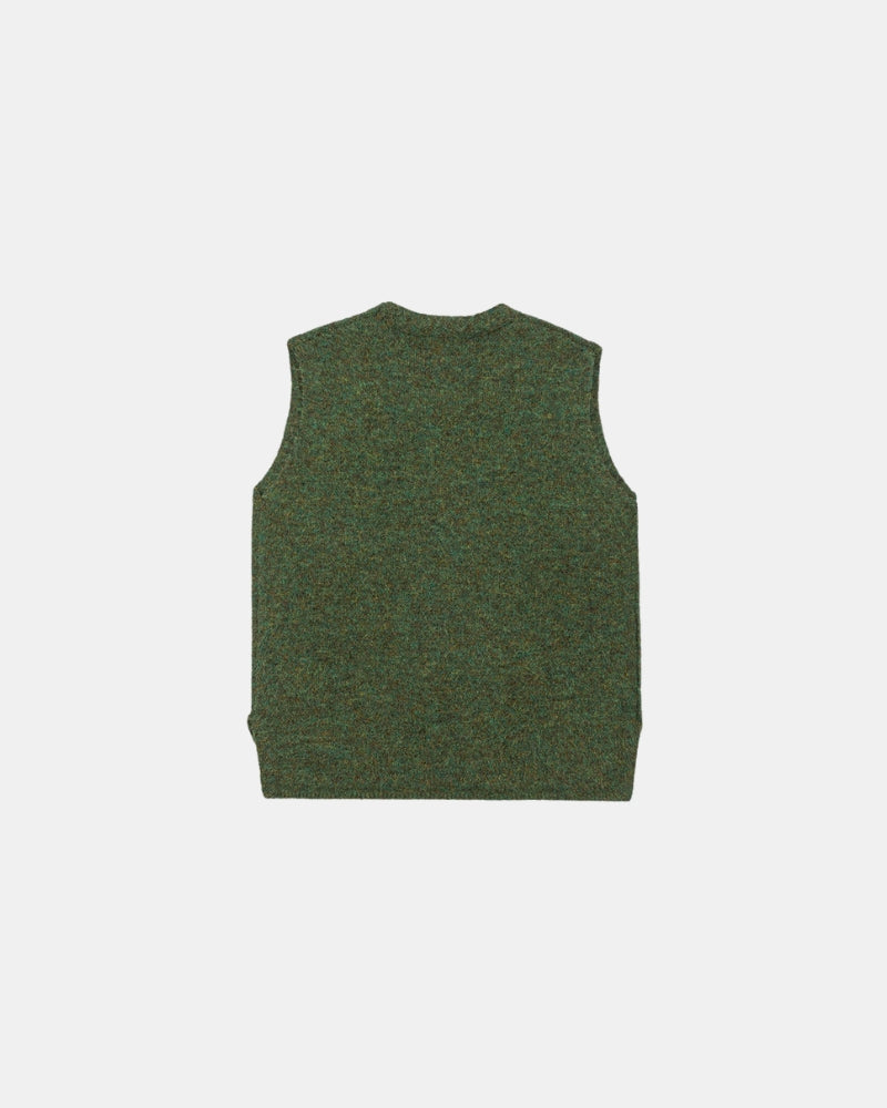 Wool Blend Textured Knit Button Sleeveless Vest