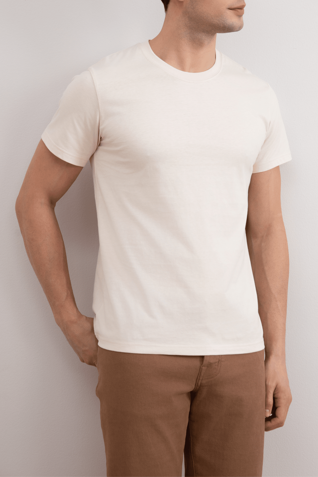Beige Slim fit Crew-neck T-shirt