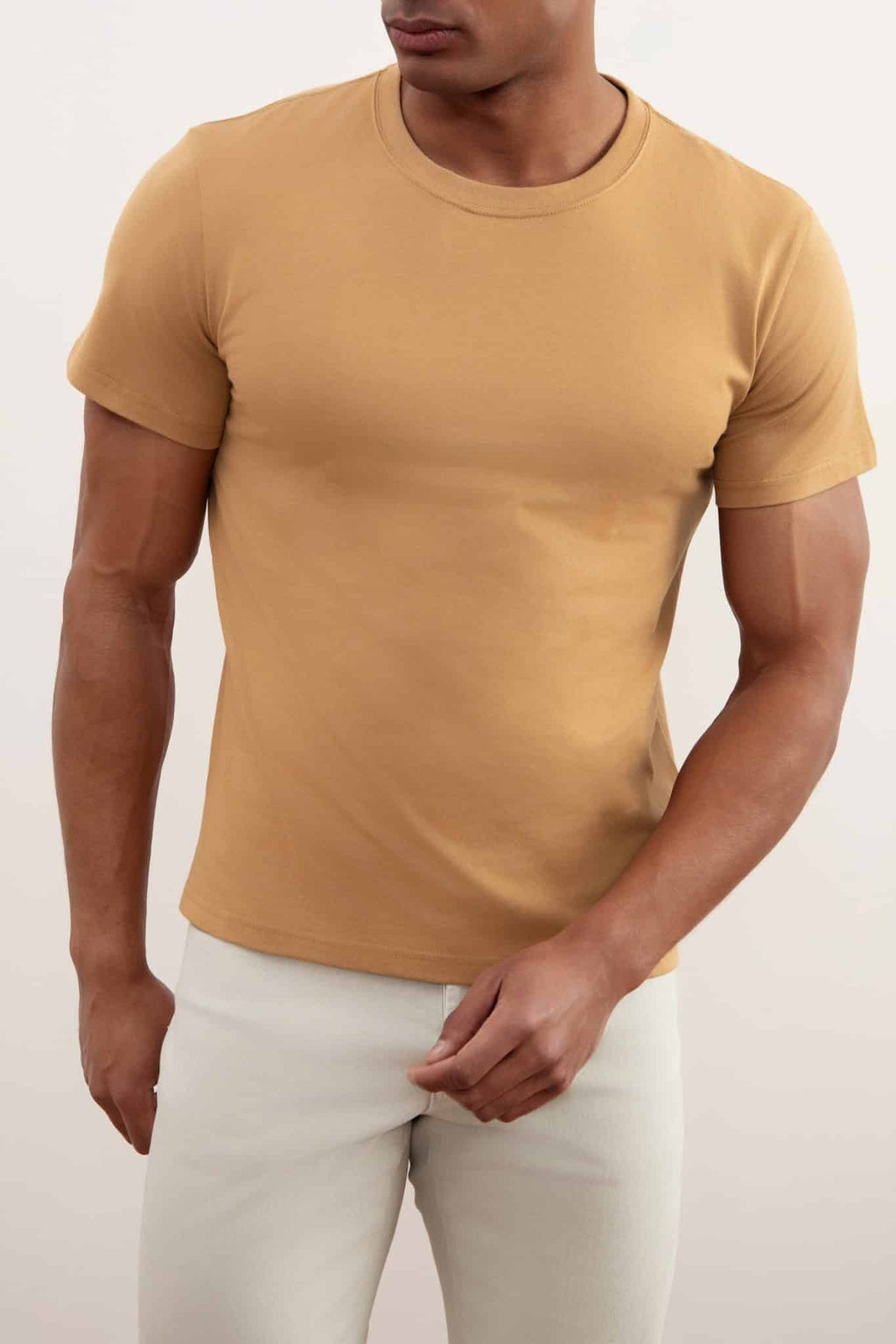 Sand Brown Slim Fit Crew-neck T-shirt