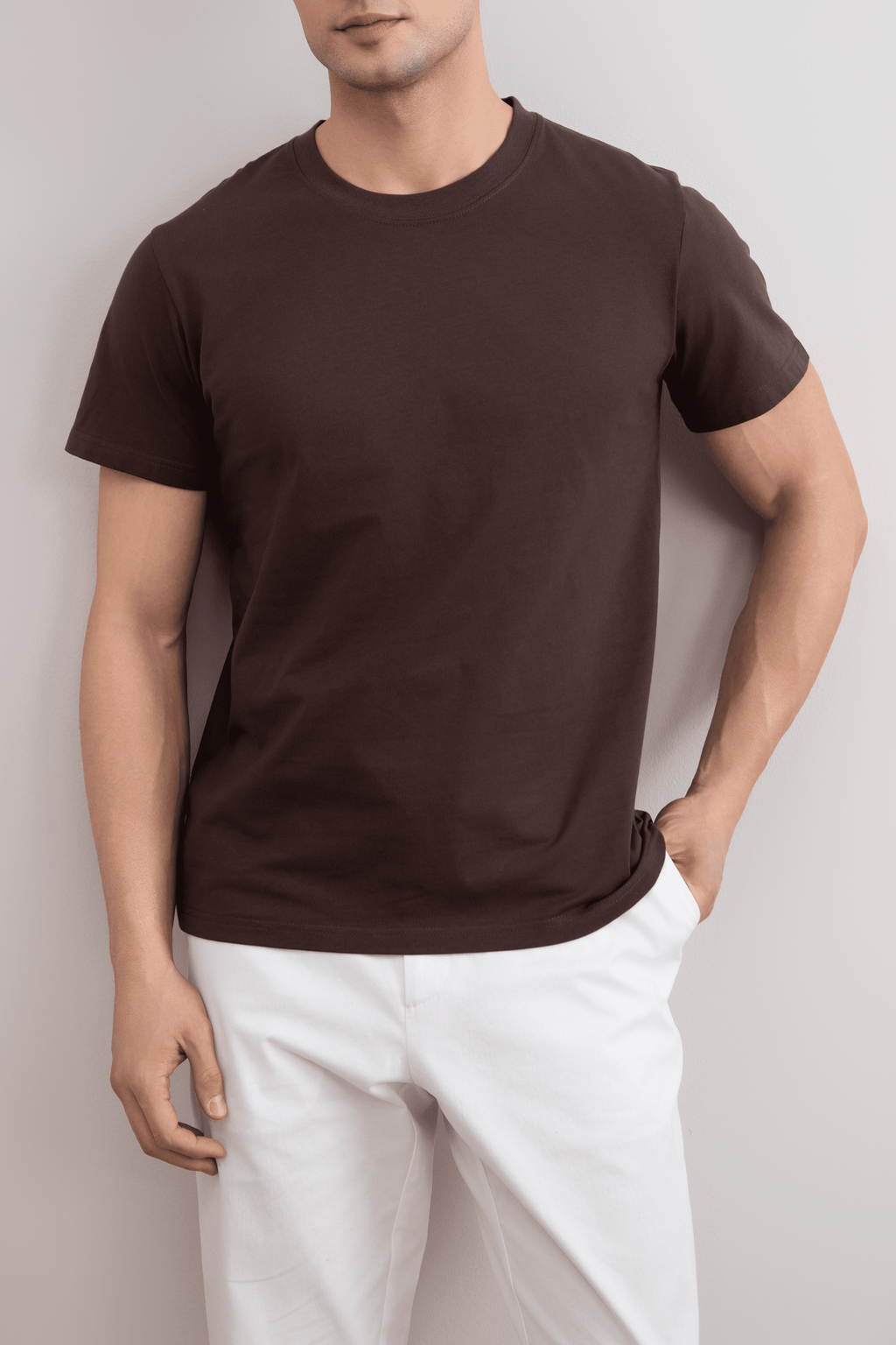 Brown Slim fit Crew-neck T-shirt
