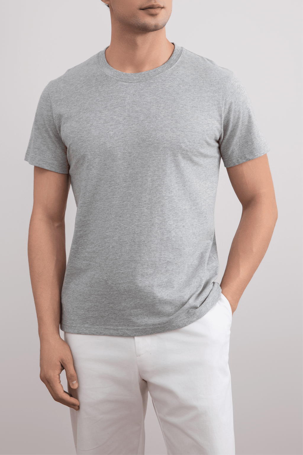 Grey Mélange Slim fit Crew-neck T-shirt
