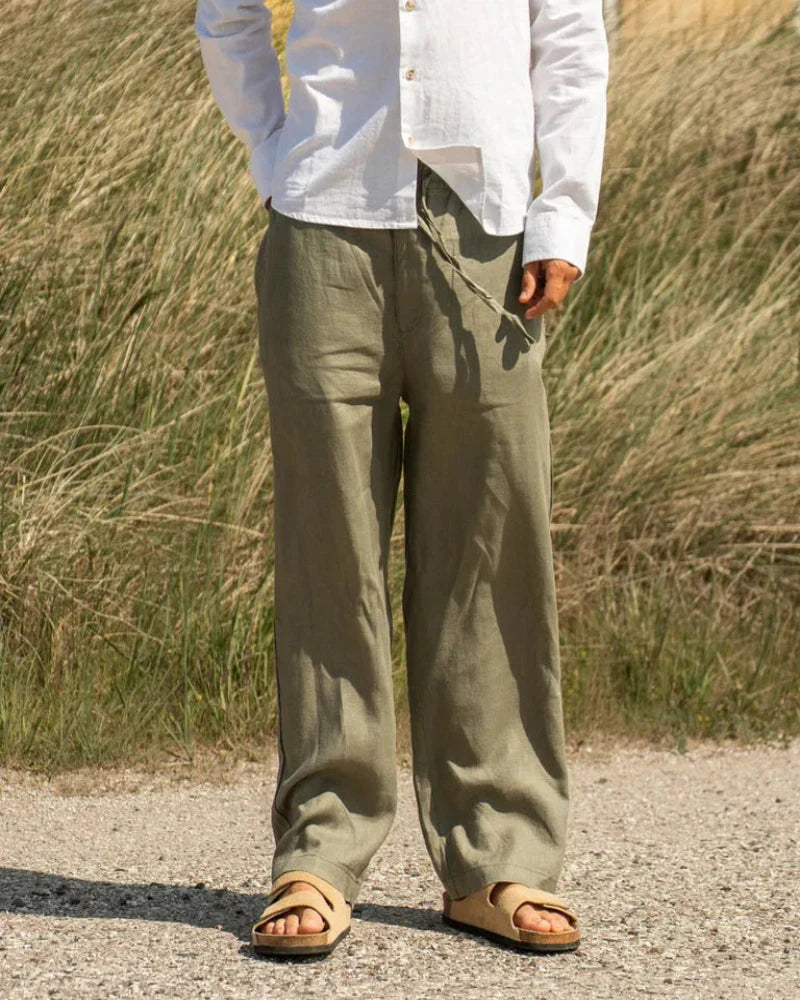 Olive Classic Baggy Linen Pants