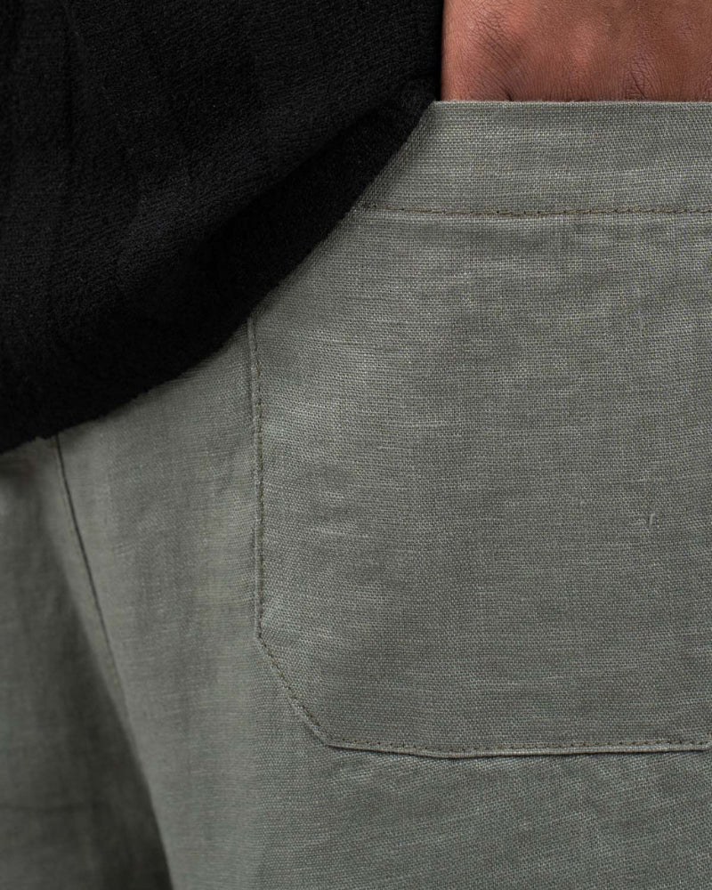 Olive Classic Baggy Linen Pants