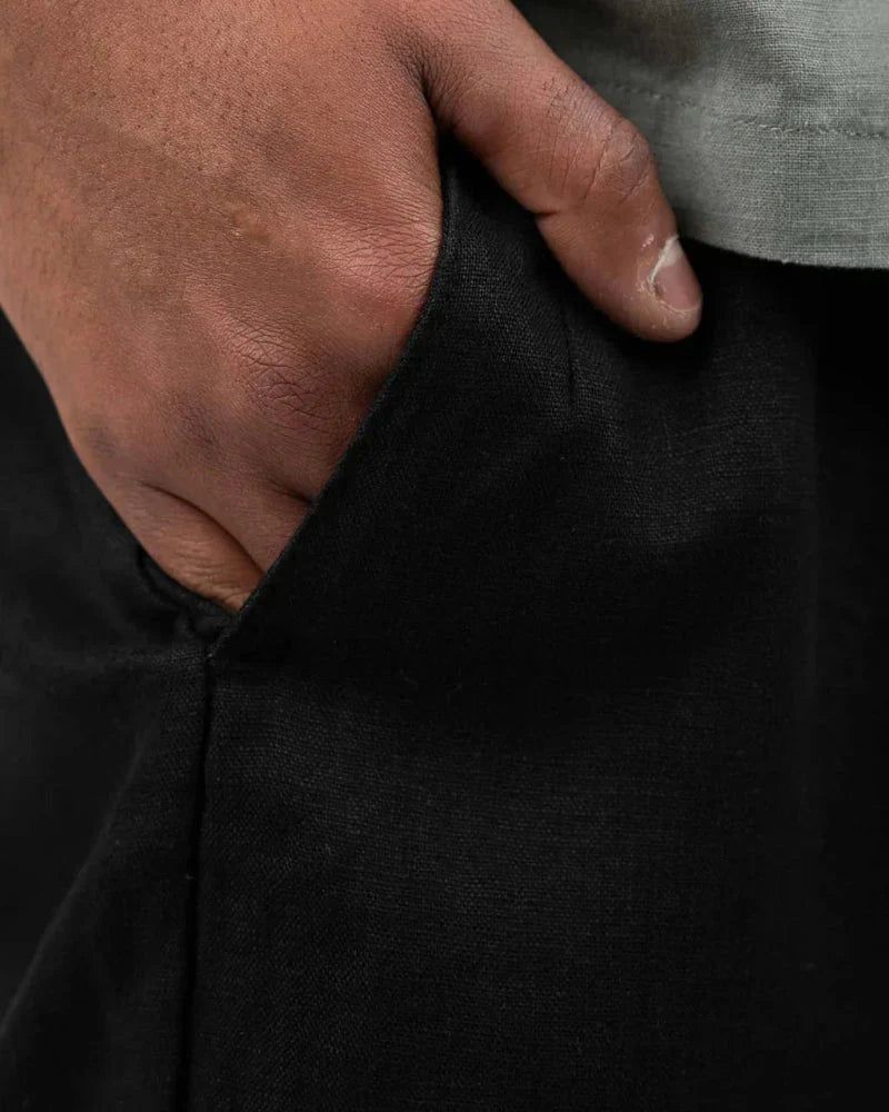 Black Classic Baggy Linen Pants