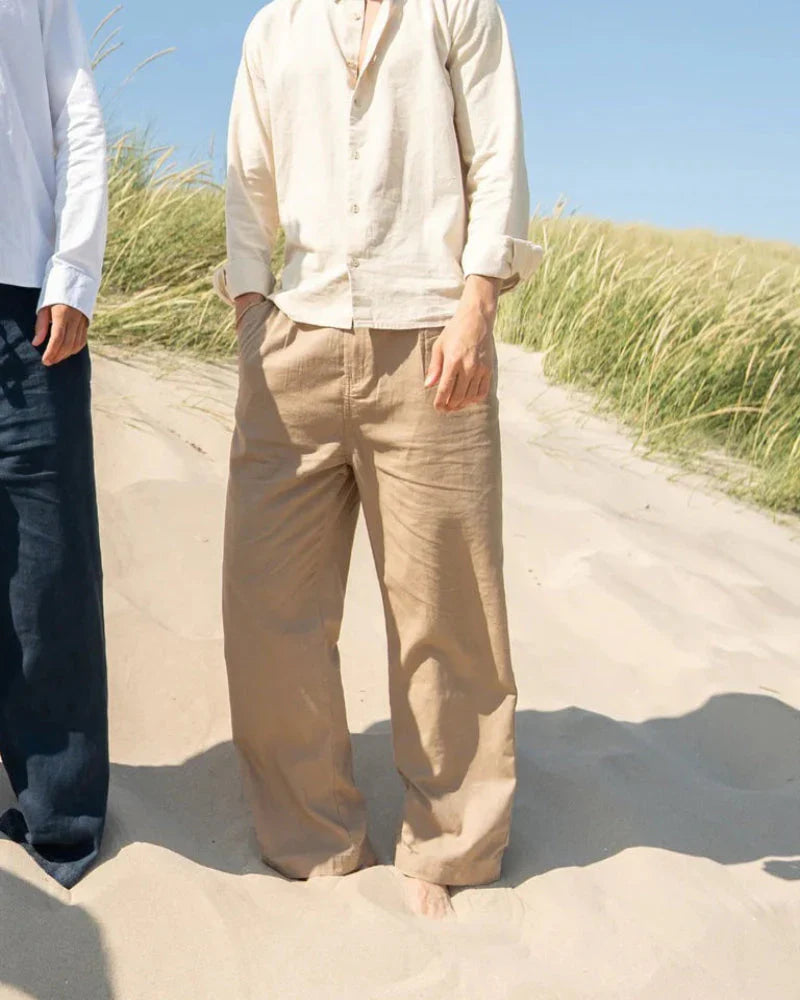 Tan Classic Baggy Linen Pants