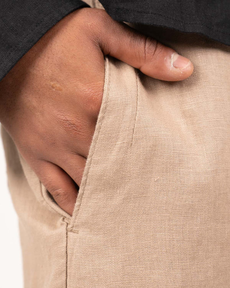 Tan Classic Baggy Linen Pants
