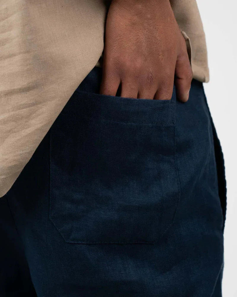 Navy Blue Classic Baggy Linen Pants