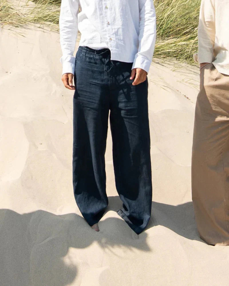 Navy Blue Classic Baggy Linen Pants
