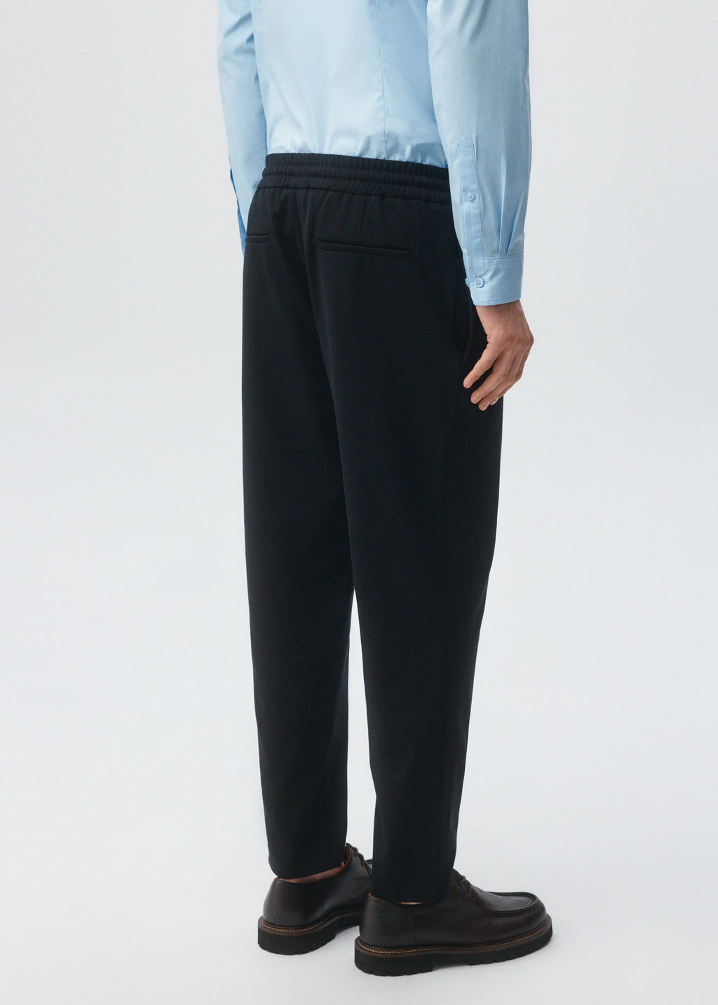 ELASTIC WAISTBAND SLIM FIT TROUSERS WITH MID RISE BLACK