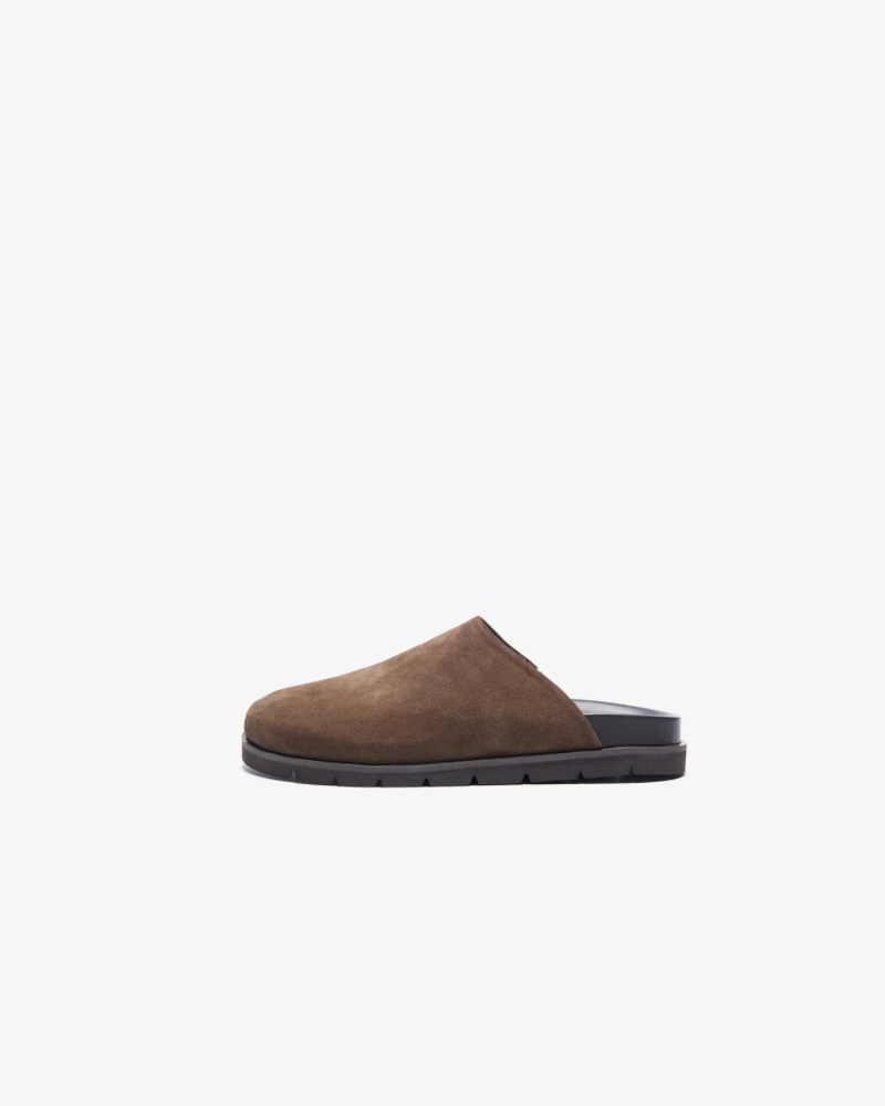 Suede slip on sandals